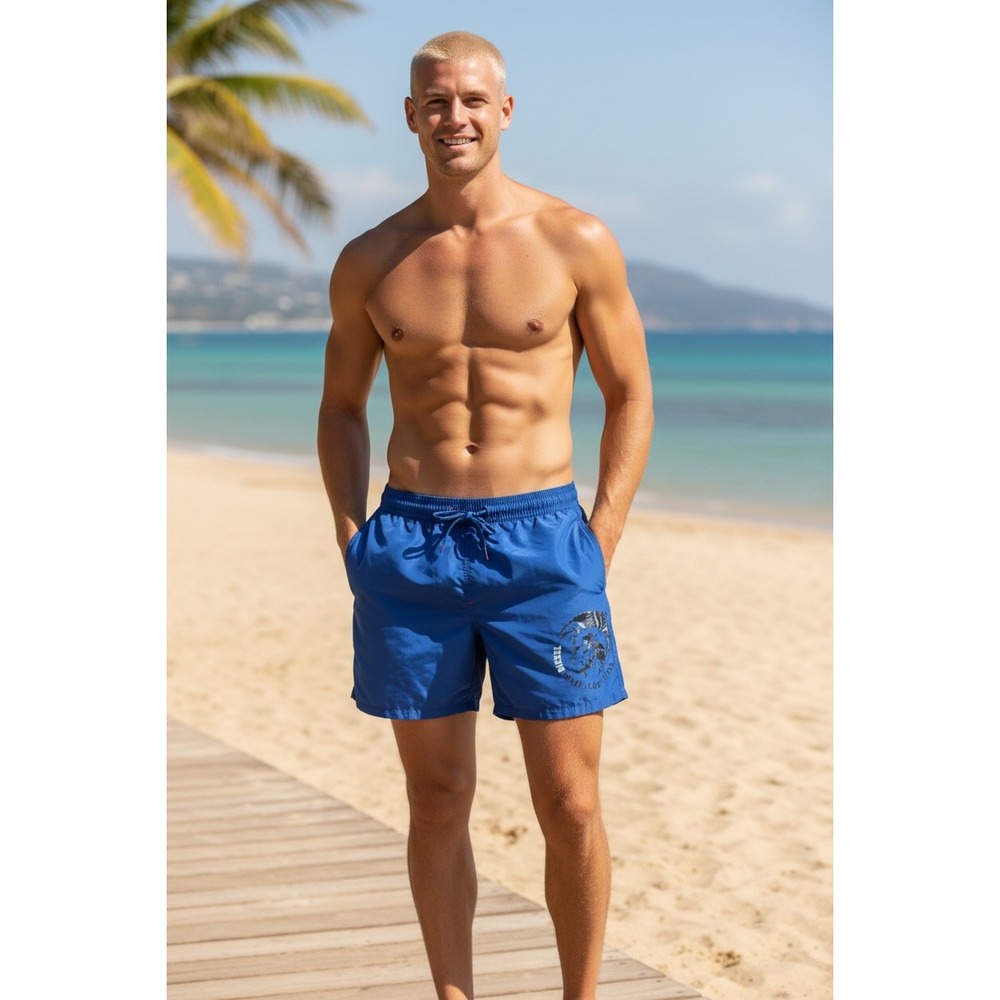 Diesel Mens Royal Blue Only The Brave Logo Swim Trunks Shorts Size L Large